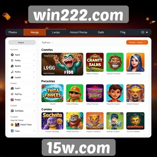 Interface do usuário no site de jogos win222.com